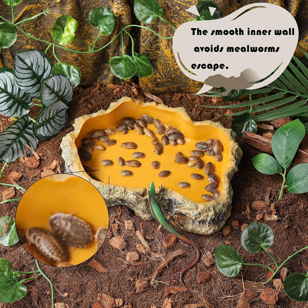 7 Inch Reptile Food Dish Escape Proof Reptile Feeding Dish Resin Reptile Water Food Bowl for Bearded Dragon Chameleon