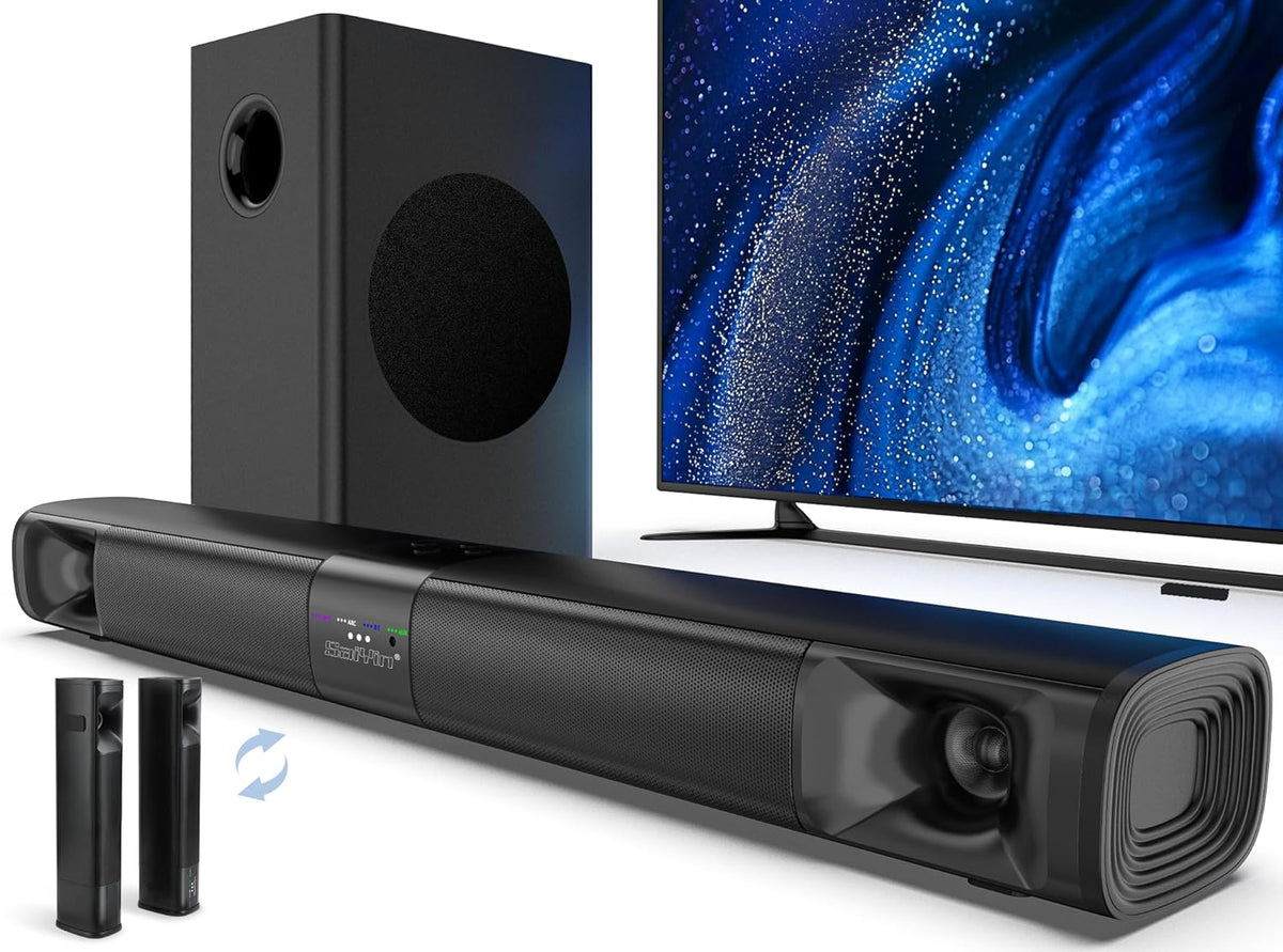 Sound Bar for Smart TV with Subwoofer, 100W Detachable Soundbar Home Theater Surround Sound System for TV with Horn