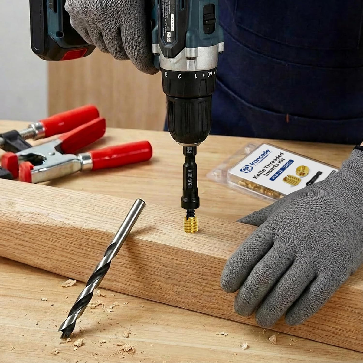 Threaded Inserts for Wood, Installation Kit, Brass, Includes #6-32 Knife Thread Inserts (15pcs), Drill, Installation Tool