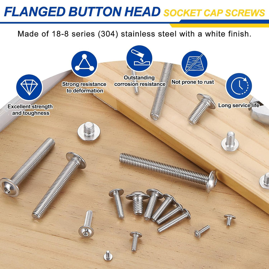 50pcs M8-1.25x8mm 304SS Flanged Button Head Socket Cap Screws