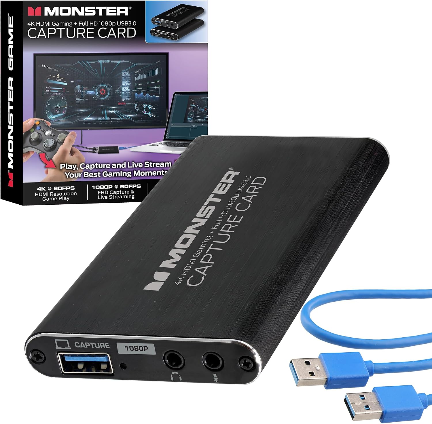 Video Capture Card for Streaming, 4K HDMI Capture Card with 1080P 60FPS Recording, USB 3.0 Game Capture Device, Mic &