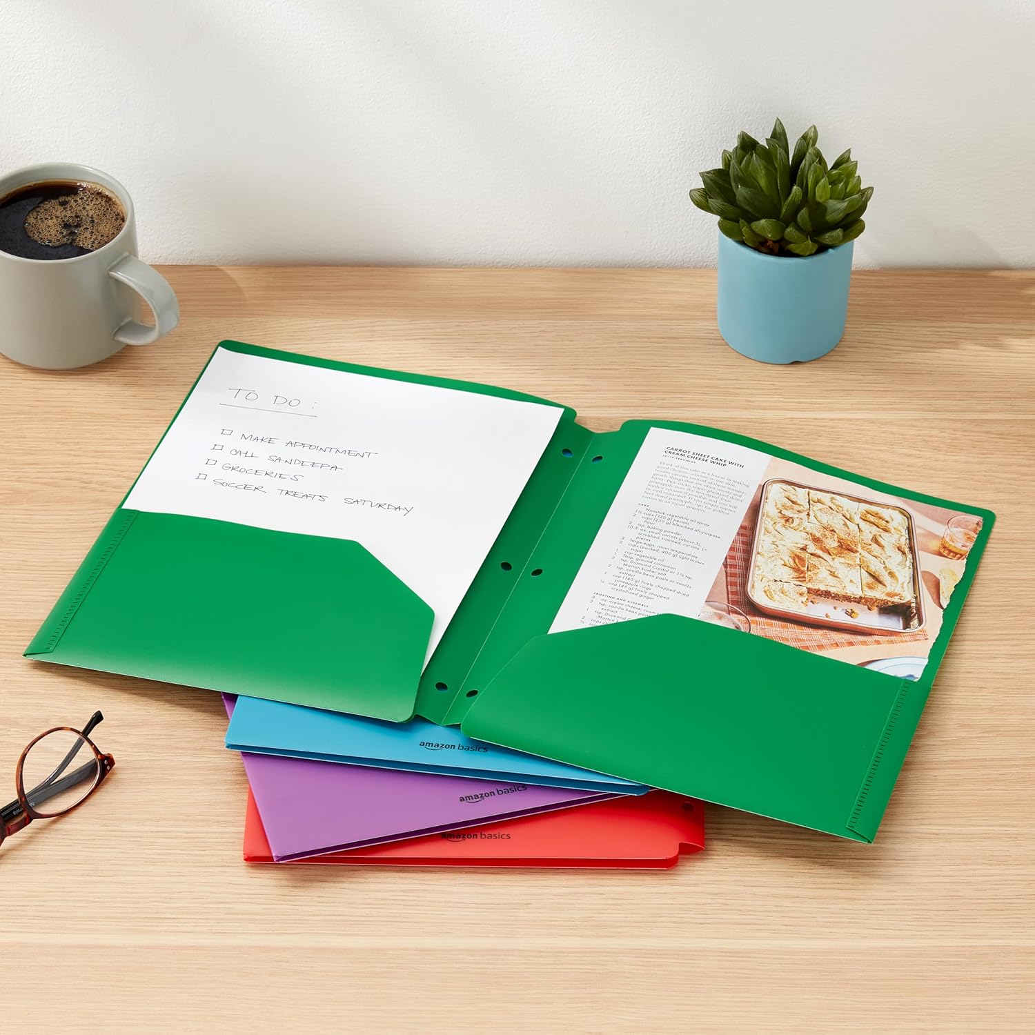 Plastic 3 Hole Punch Folders with 2 Pockets for Documents, Letter Size 8.5 x 11 inches, School Supplies, Assorted