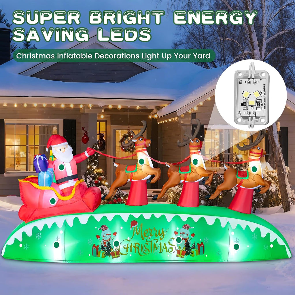 12FT Long Christmas Inflatables Outdoor Decorations | Giant Blow Up Yard Decorations Santa Sleigh and Reindeer with