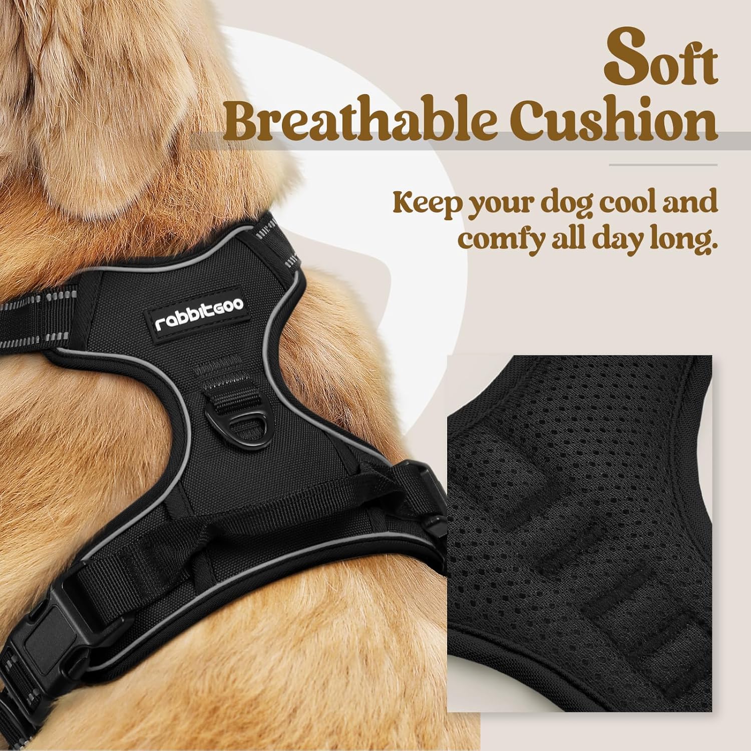 Dog Harness No Pull with 2 Leash Clips, Adjustable Soft Padded, Reflective Oxford No Choke Pet Vest with Easy Control