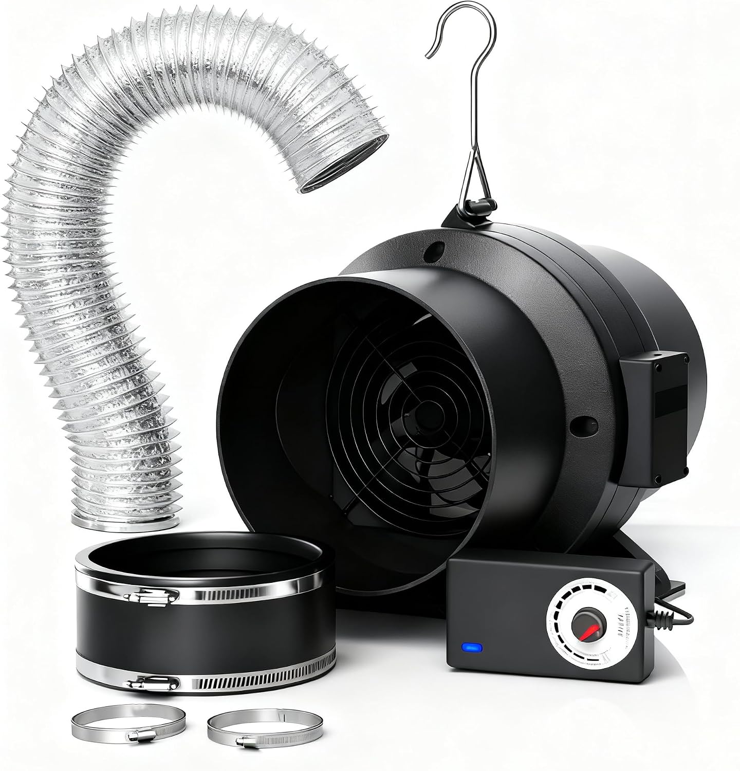 Air Filtration Kit, 6" 260 CFM Inline Duct Fan with E12 Speed Controller, 6.6 Ft Ducting & Rubber Coupler