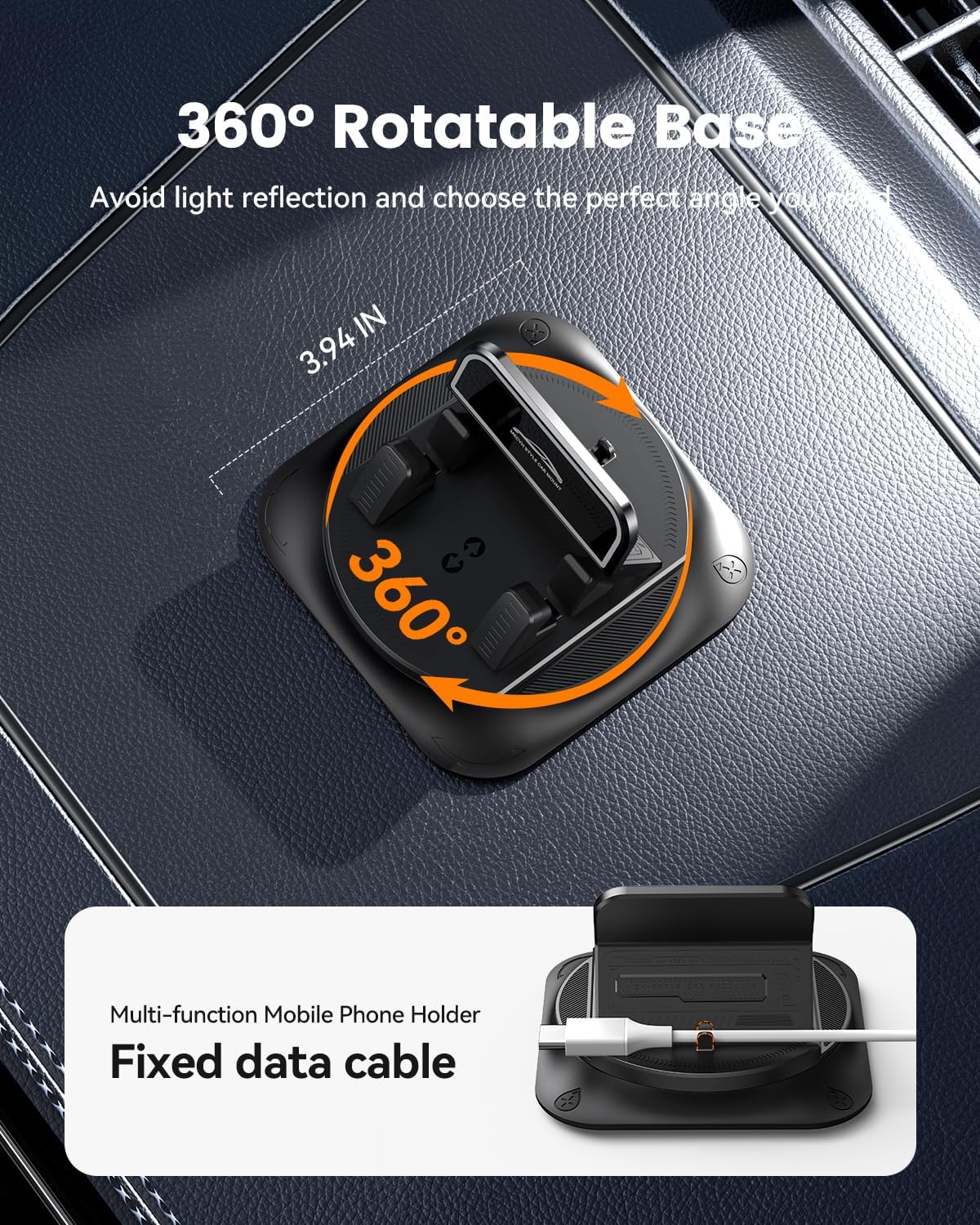 360 Degree Rotation Dashboard Phone Holder for Car, Anti-Slip Grips & One-Hand Operation Car Cell Phone Mount with
