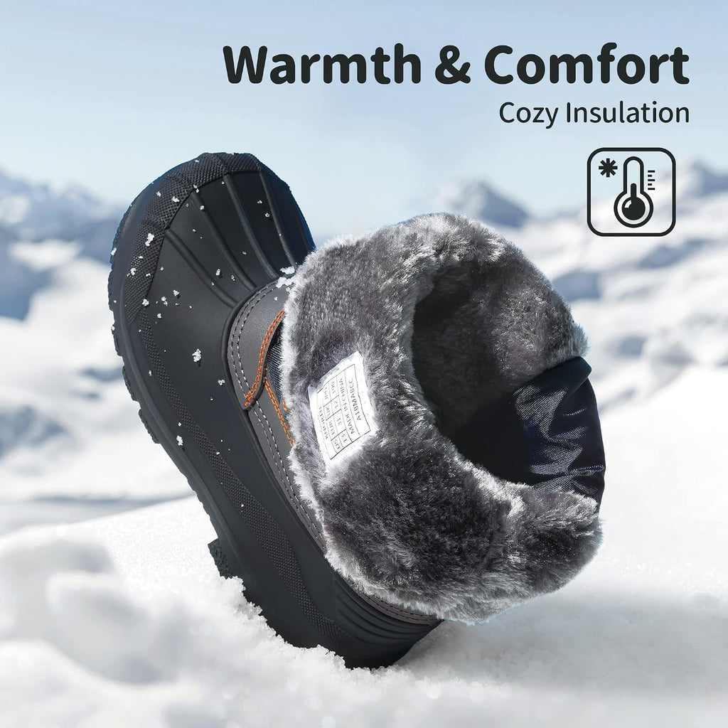 Unisex Snow Waterproof Winter Boots | Warm Faux Fur Lined Outdoor Secure Grip Anti Slip Outsole Easy Wear Windproof