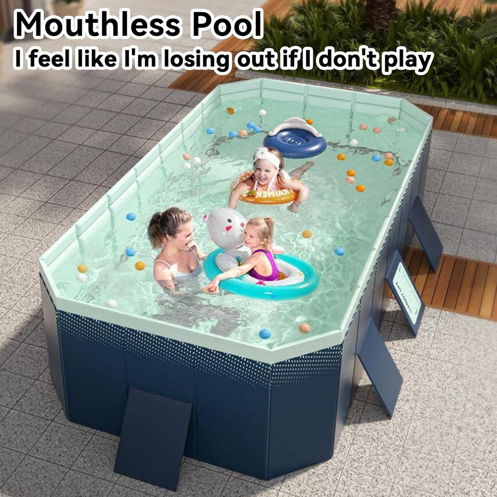 Foldable Swimming Pool, Rectangular Above Ground Swimming Pool for Outdoor Family Square Pool with Drain Plug and