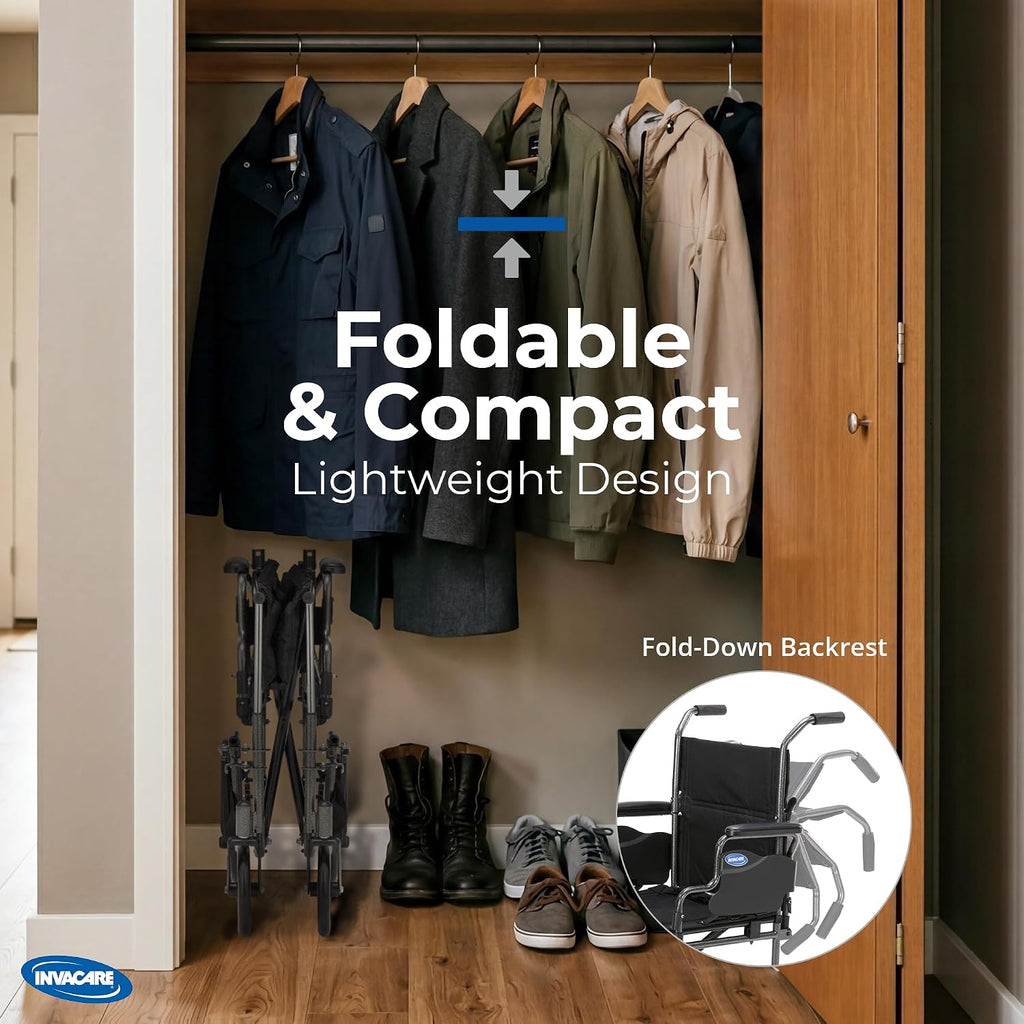 Transport Wheelchair for Adults, Compact Lightweight Wheel Chair with Foldable Backrest, Flip-Back & Removable