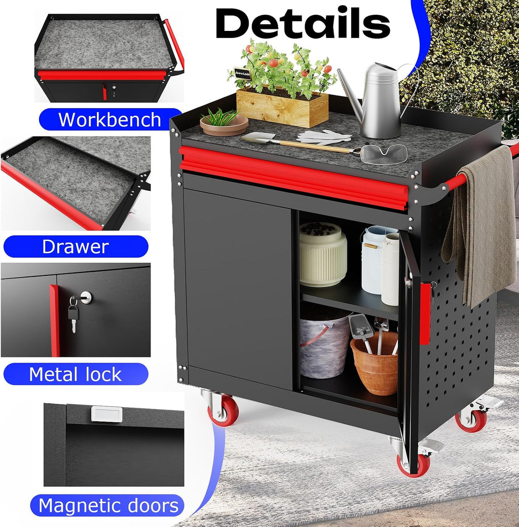 Heavy Duty Utility Cart,Metal Utility Service Cart 550 lbs Capacity,Rolling Tool Cart with Locking Casters,Adjustable