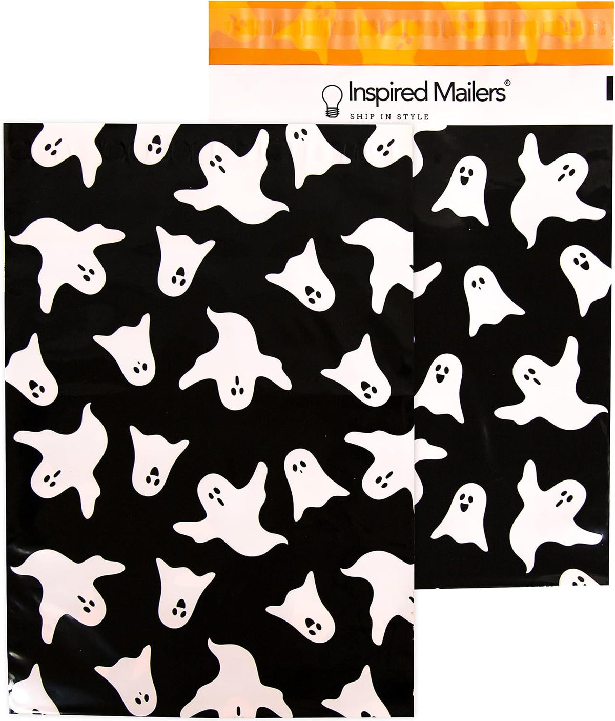 100 Pack- Halloween Poly Mailers 10x13 - Ghosts (Black)