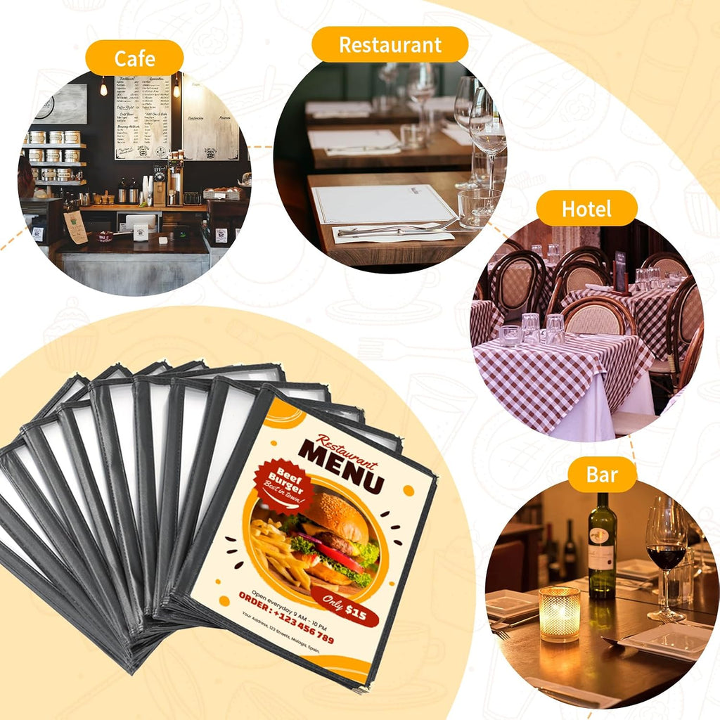 FLKQC 10pcs 4 Page Menu Covers, 8 View 8.5 x 11 Inch Clear PVC Menu Holder