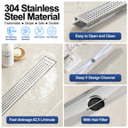 24" Linear Shower Drain, Brushed 304 SS Bathroom Linear Drain,cUPC