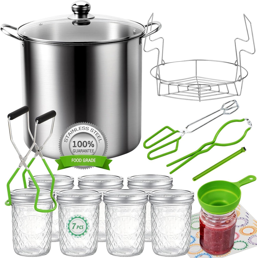 Canning Pot Water Bath Canner with Rack and Mason Jars, 20 Quart Stainless Steel Stock Pots, Canning Supplies Starter