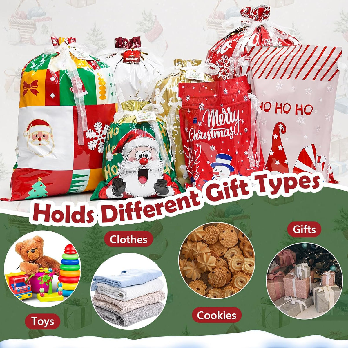38PCS Christmas Drawstring Gift Bags, Xmas Gift Bags for Presents