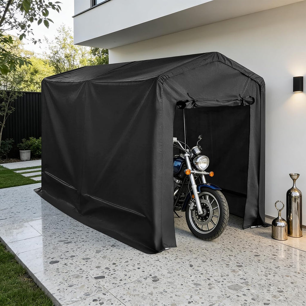 Carport Shelter, Bike Storage Shed Tent with Door Curtain, 6x12x8 ft Waterproof Car Canopy, Heavy-Duty Vehicle