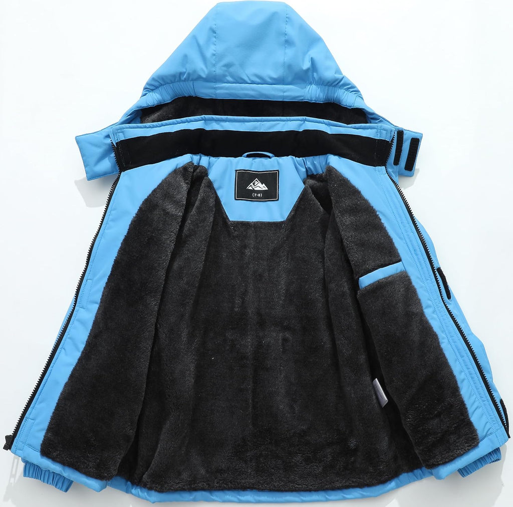 Boys Waterproof Ski Jacket Kids Winter Coat | Windproof Snow Coat With Thickened Fleece Lining Hood Outerwear