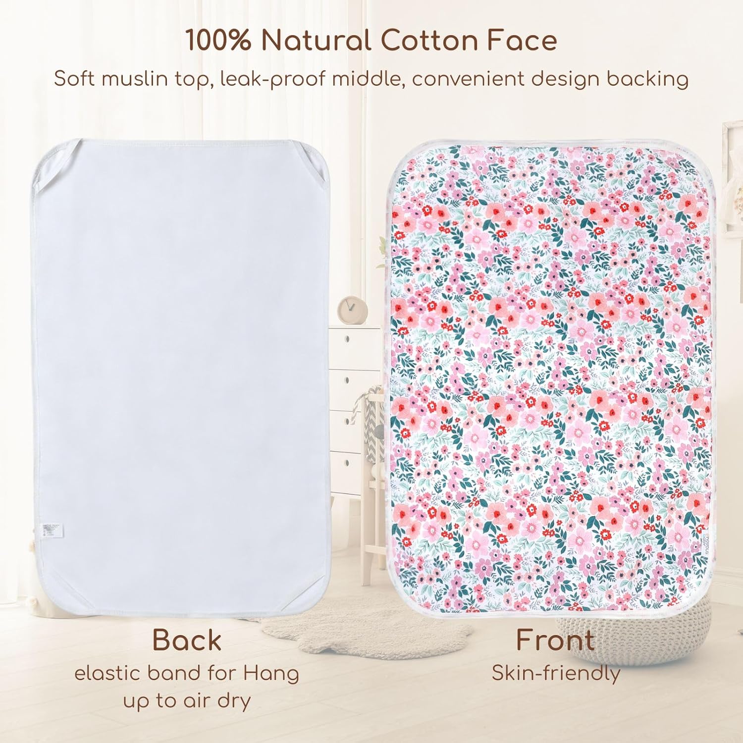 Baby Diaper Changing Pad, 21 5/8" x 31.5" Waterproof Changing Pad Liners - Reusable Soft and Absorbent Portable