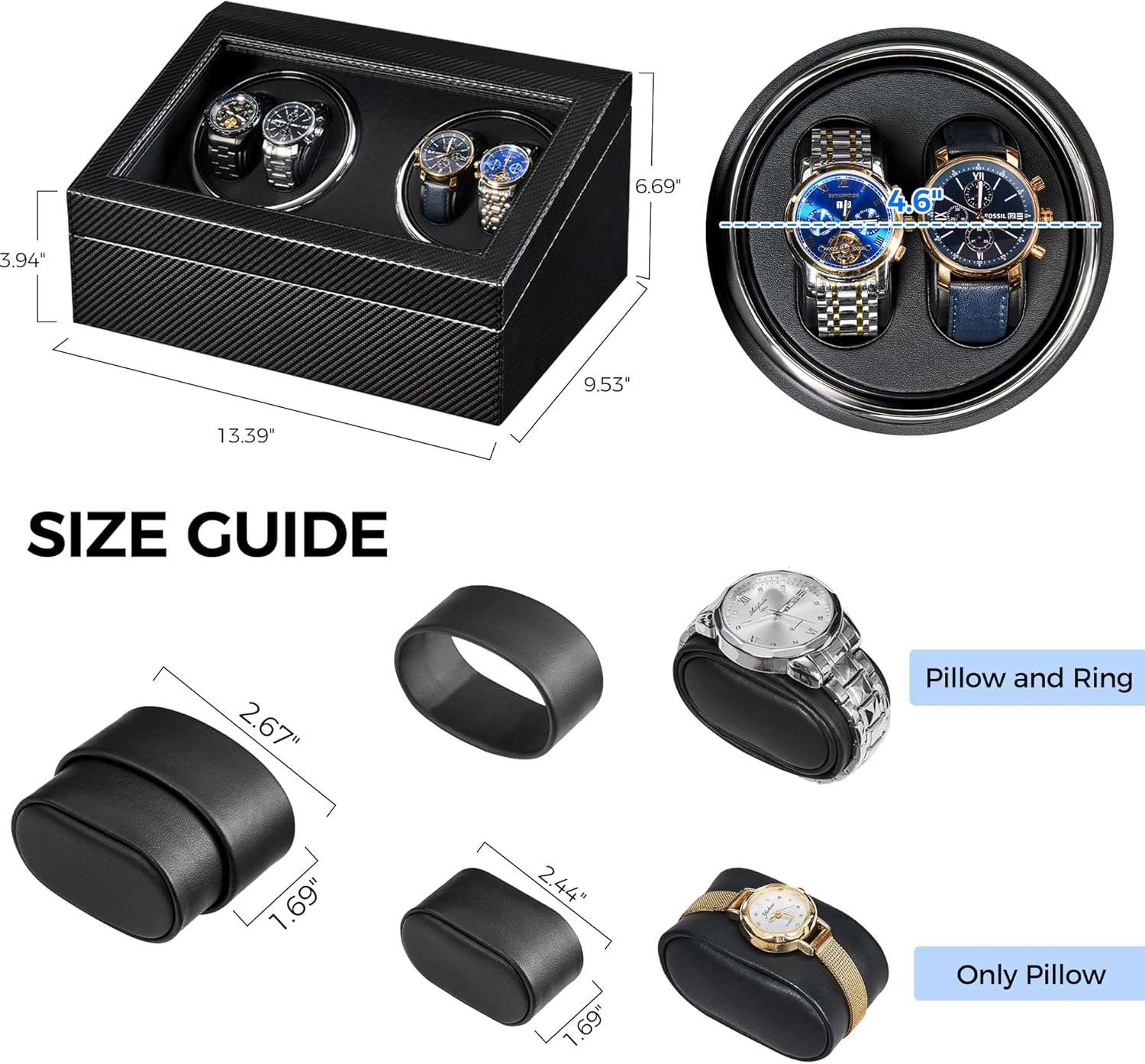 Watch Winders for Automatic Watches, 4 Watch Winder | Automatic Watch Winder with 4 Watches Rotator and 6 Extra
