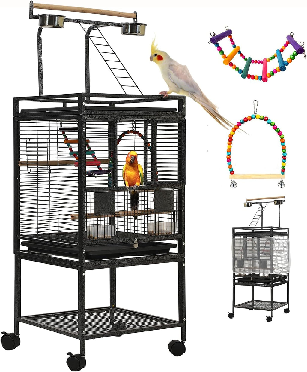 51" Small Bird Cage with Stand,Parakeet Cage, Parrot cage with Parakeet Toys, Bird Cage Accessories for Lovebirds