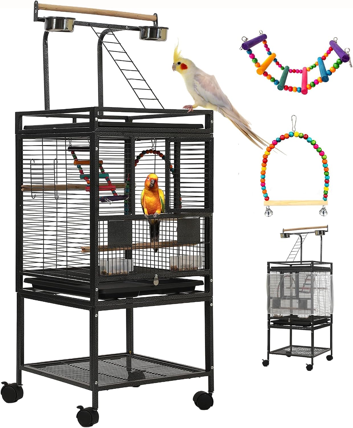51" Small Bird Cage with Stand,Parakeet Cage, Parrot cage with Parakeet Toys, Bird Cage Accessories for Lovebirds