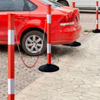 Traffic Delineator Post with Weighted Base & Reflective Collars, Adjustable Parking Cones with 4 FT Chains, Portable