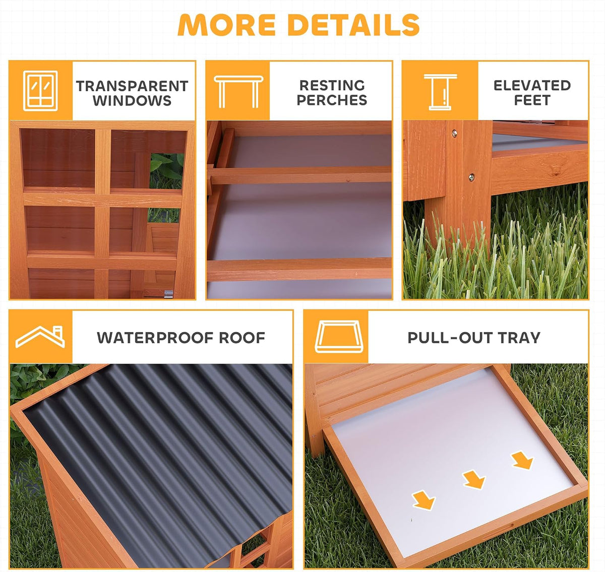 Wooden Chicken Coop 39" with Nesting Box for 2-4 Chickens Orange