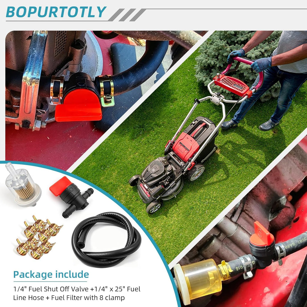 494768 698183 1/4" Fuel Shut Off Valve +1/4" x 25" Fuel Line Hose + Inline Fuel Filter with clamp Compatible with Murray Toro Lawn Tractor