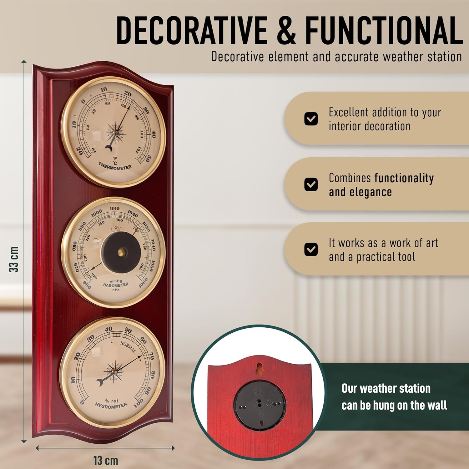 Classic Analog Weather Station-Home Barometers-Indoor Barometer-Barometer Hygrometer Thermometer-Traditional Weather