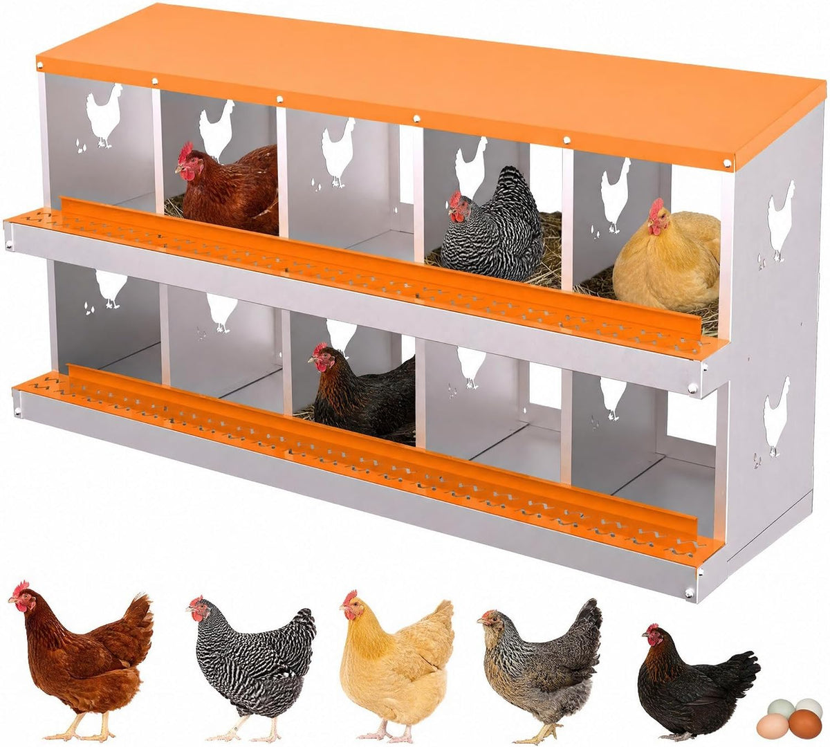 Chicken Nesting Boxes, Galvanized Steel Roll-Away Laying Boxes for Hens