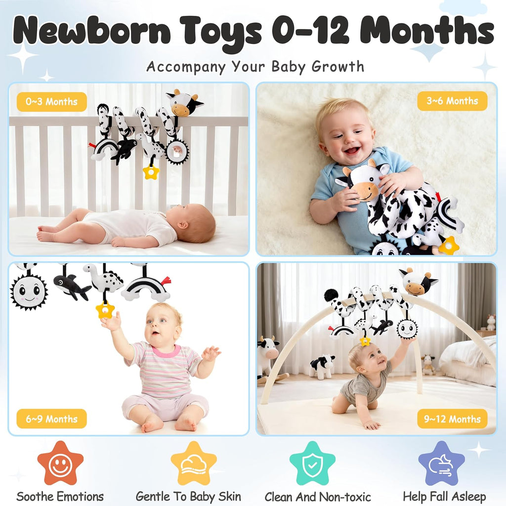 Spiral Car Seat Baby Toys 0-6 Months, Infant Carseat High Contrast Sensory Toys Hanging Stroller Accessories, Newborn