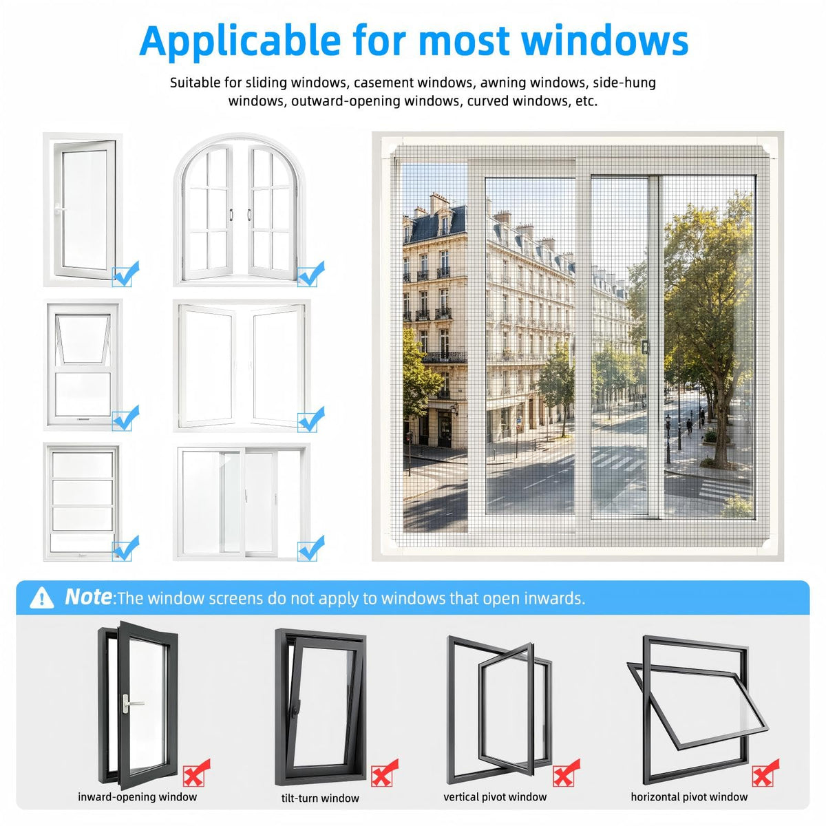 Adjustable Magnetic Window Screen Max 51" x 59", White Frame,Polyester mesh
