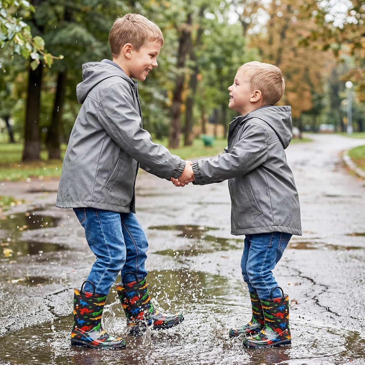 Kids Rain Boots for Boys Rain Boots Dinosaur Shark Rainboots Toddler Boy Waterproof Lightweight Easy-On Handles Outdoor