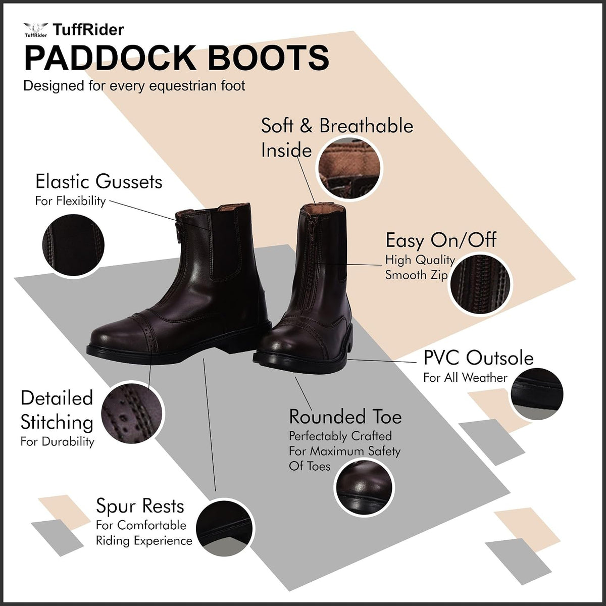 Women's Starter Front Zip Paddock Boots with free Socks | Durable, Easy to Clean Water-Resistant Horse Riding Boots