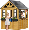 Kids Outdoor Playhouse Wood Play House Pretend PlayGames for Toddlers Ages 3-8 with Play Kitchen,Snack Bar,Pet