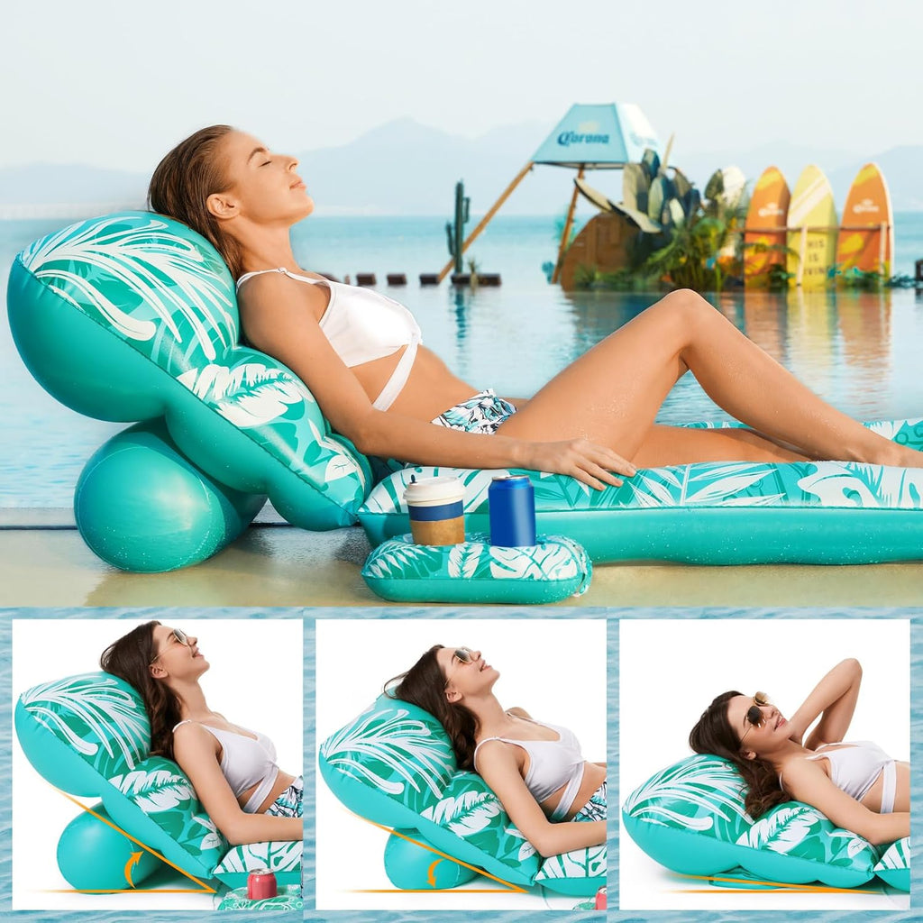 Inflatable Pool Float Adult - Pool Floaties Lounger Floats Floating Chair Raft with Adjustable Backrest Cup Holders