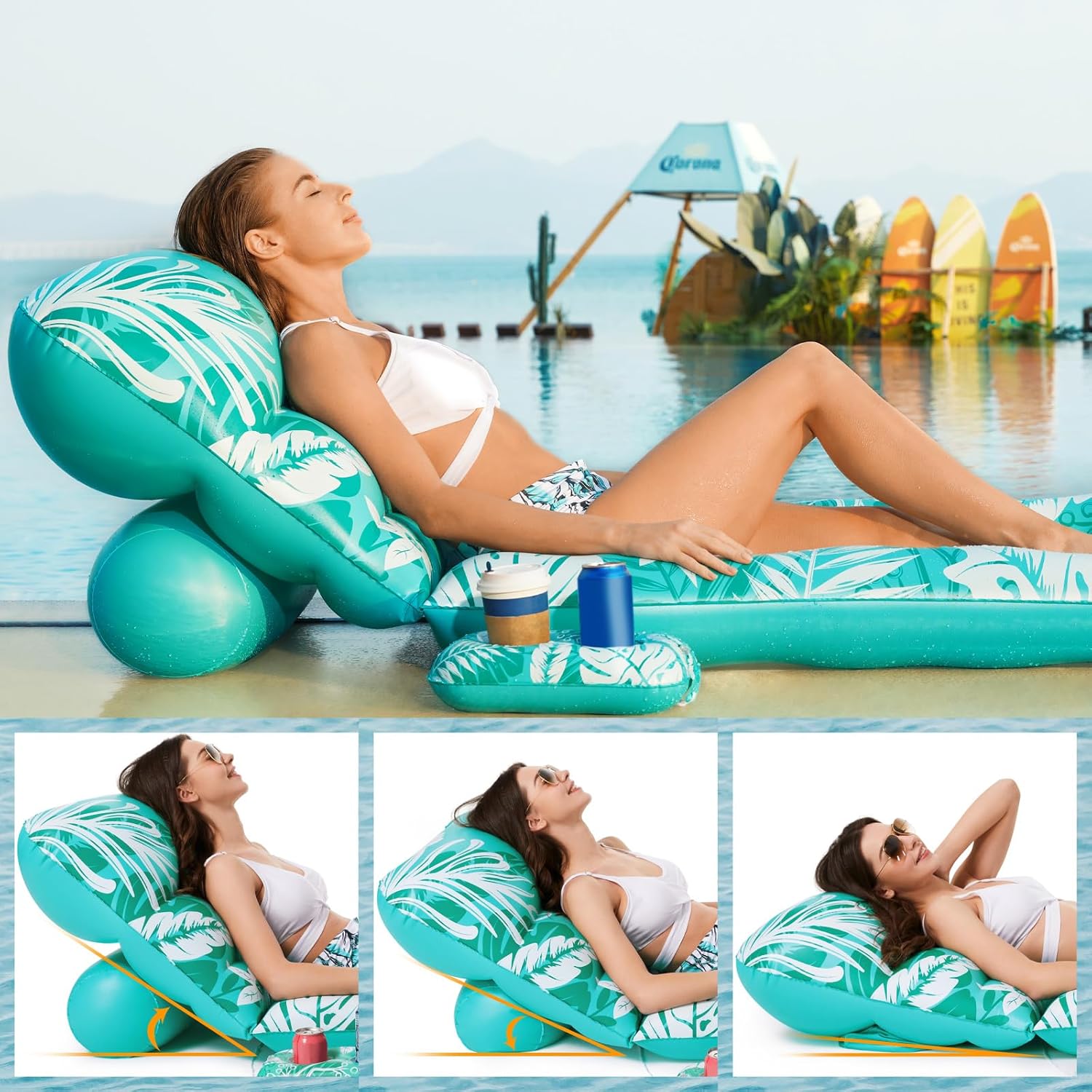 Inflatable Pool Float Adult - Pool Floaties Lounger Floats Floating Chair Raft with Adjustable Backrest Cup Holders