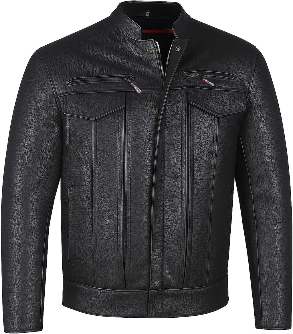 COMMUTER Men's Motorcycle Jacket, Premium Buffalo Leather, CE Armor - Ventilation, Utility Pockets, Cruiser Biker
