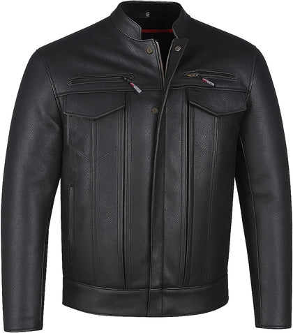 COMMUTER Men's Motorcycle Jacket, Premium Buffalo Leather, CE Armor - Ventilation, Utility Pockets, Cruiser Biker