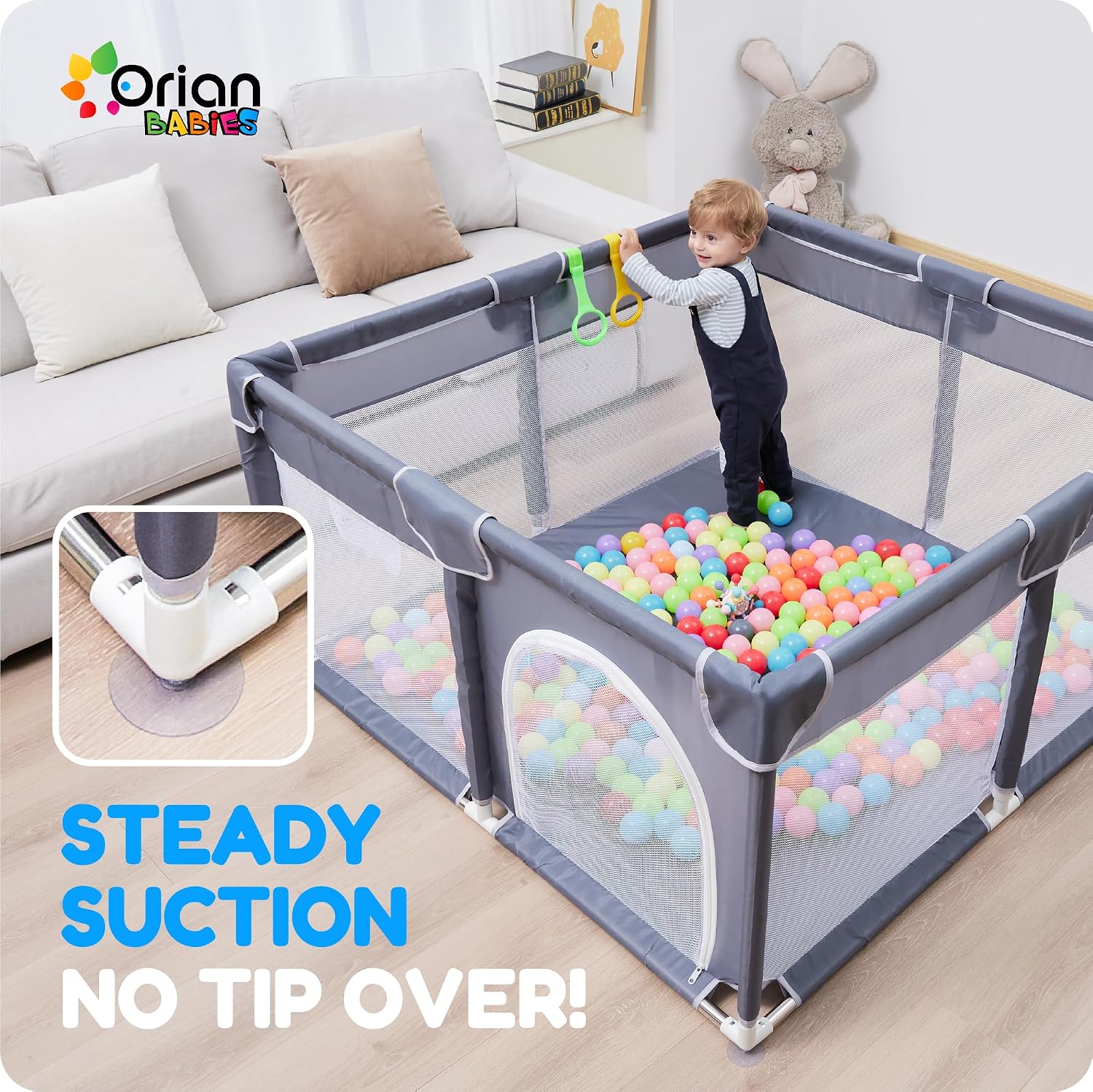 Baby Playpen 50x50, Baby Play Yard for Babies & Toddlers, Grey | Breathable mesh playpen with zip door, indoor baby