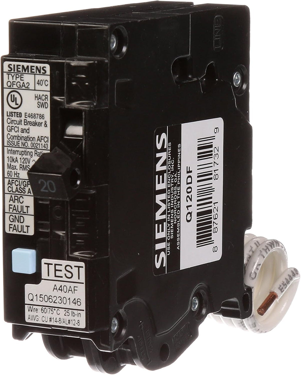 Q120DF 20-Amp Afci/Gfci Dual Function Circuit Breaker, Plug-in Load Center Style