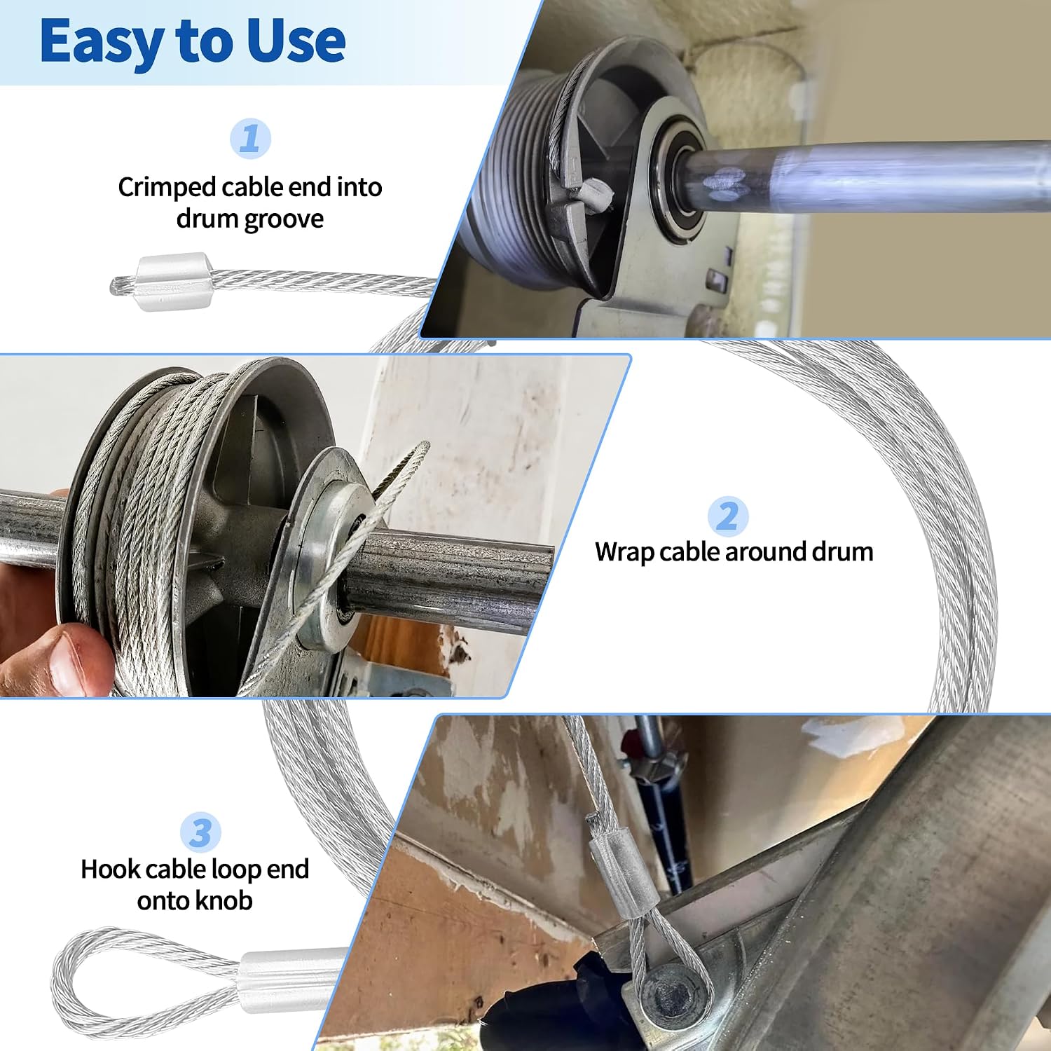 Garage Door Cables and Drums for 7 Ft Door, 8 Ft 6 Inch Long Cable Replacement for Torsion Springs, Garage Door