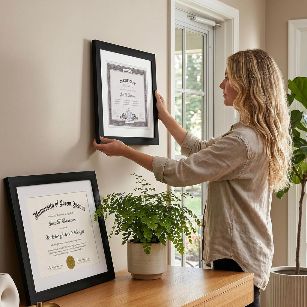 11x14 Diploma Frame with Shatter-Resistant Glass - Set of 2 - Use as 8.5x11 Frame with Mat or Display 11x14 Documents