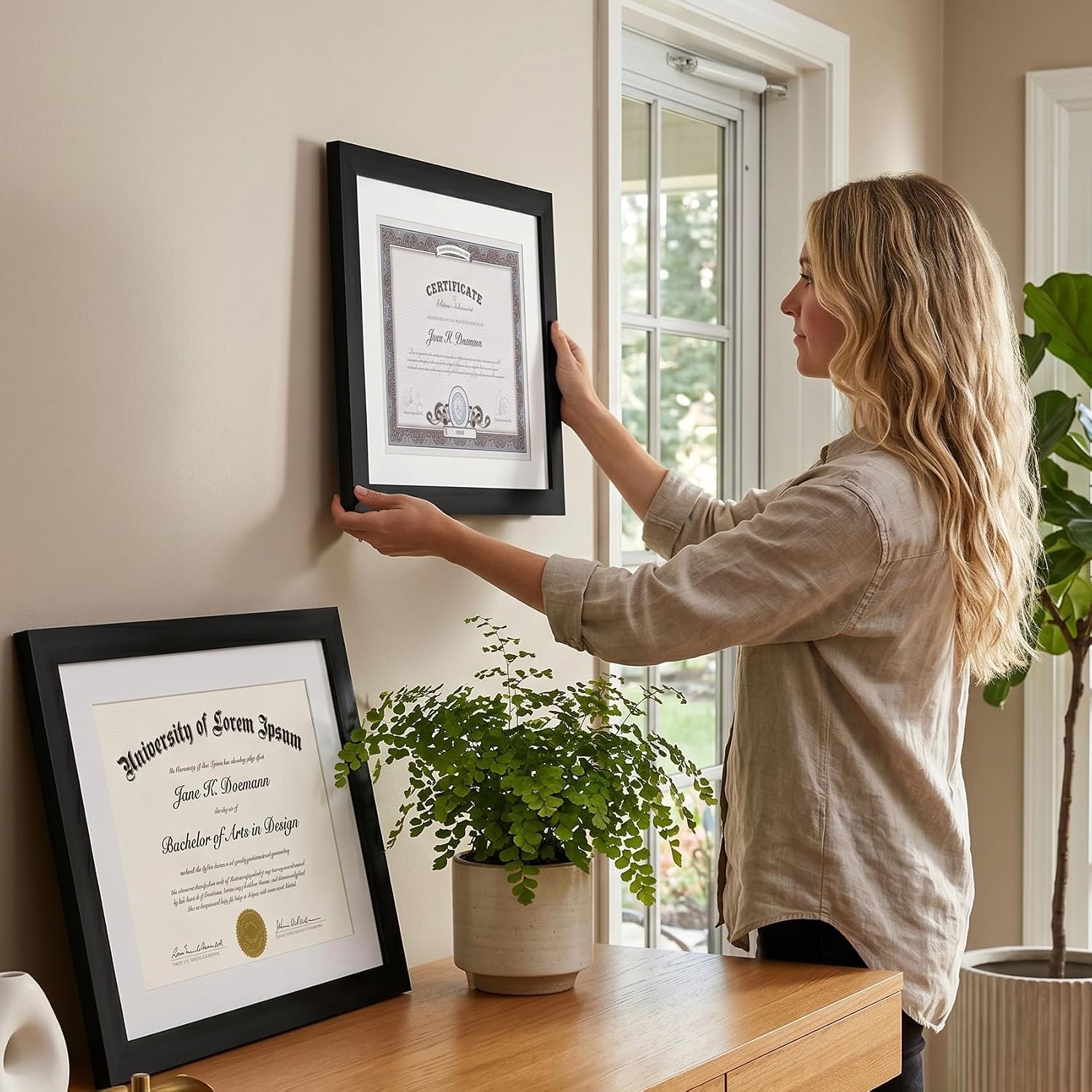 11x14 Diploma Frame with Shatter-Resistant Glass - Set of 2 - Use as 8.5x11 Frame with Mat or Display 11x14 Documents