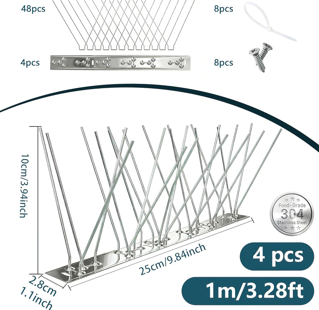 Stainless Steel Bird Spikes for Outside, Anti Bird Deterrent Spikes for Woodpeckers, Squirrels, Raccoons