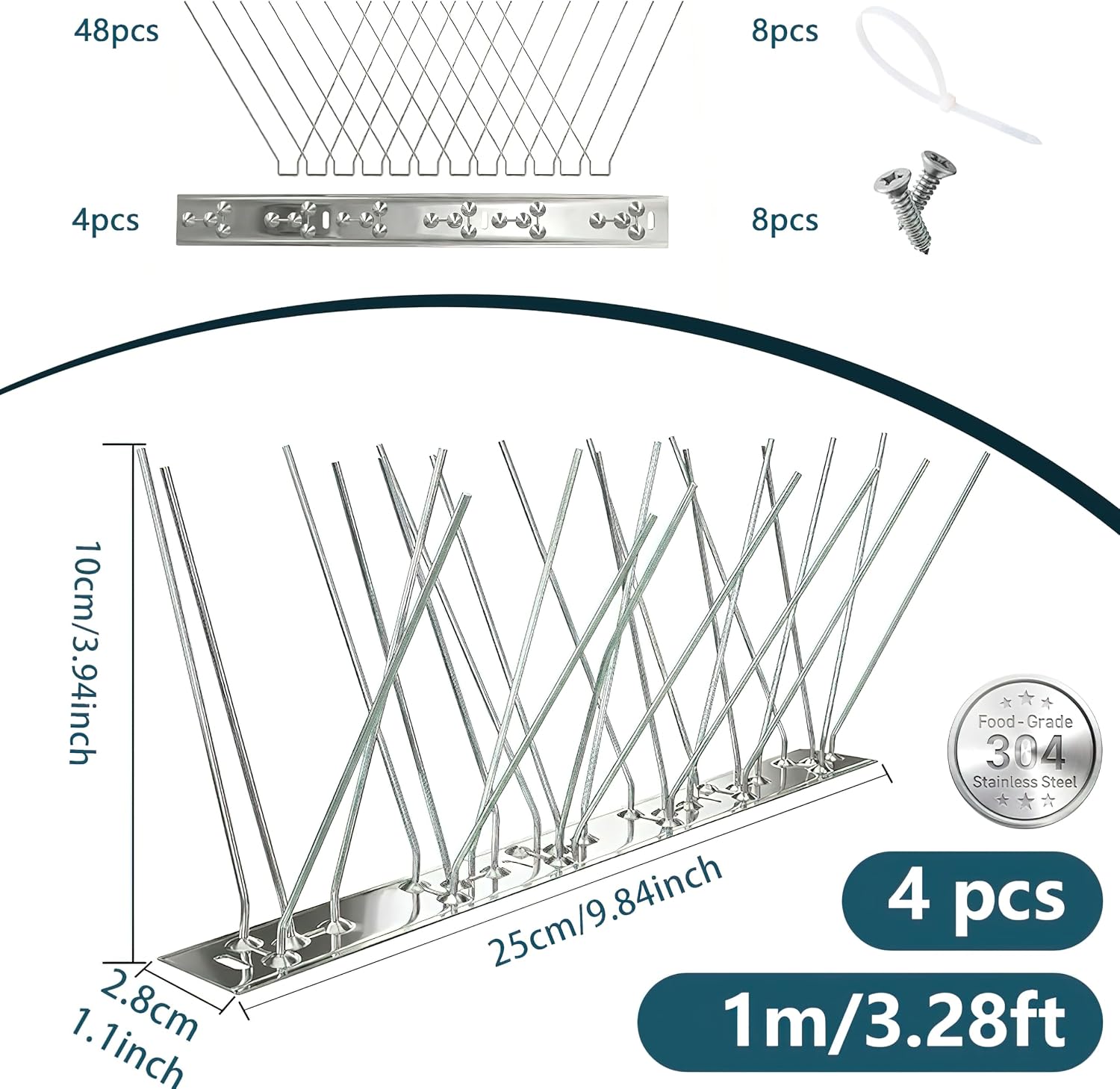 Stainless Steel Bird Spikes for Outside, Anti Bird Deterrent Spikes for Woodpeckers, Squirrels, Raccoons
