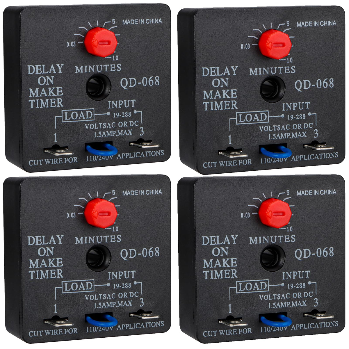 Weasch 4 Pack QD-068 Delay on Make Timer, 0.03-10 Min Adjustable HVAC Relay