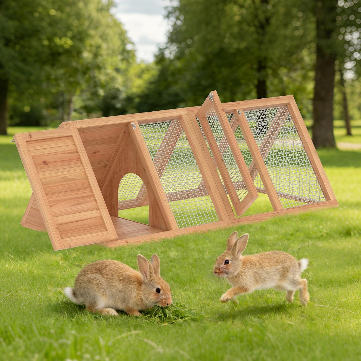 Small Chicken Coop, Wooden Rabbit Hutch Outdoor(Natural Wood)