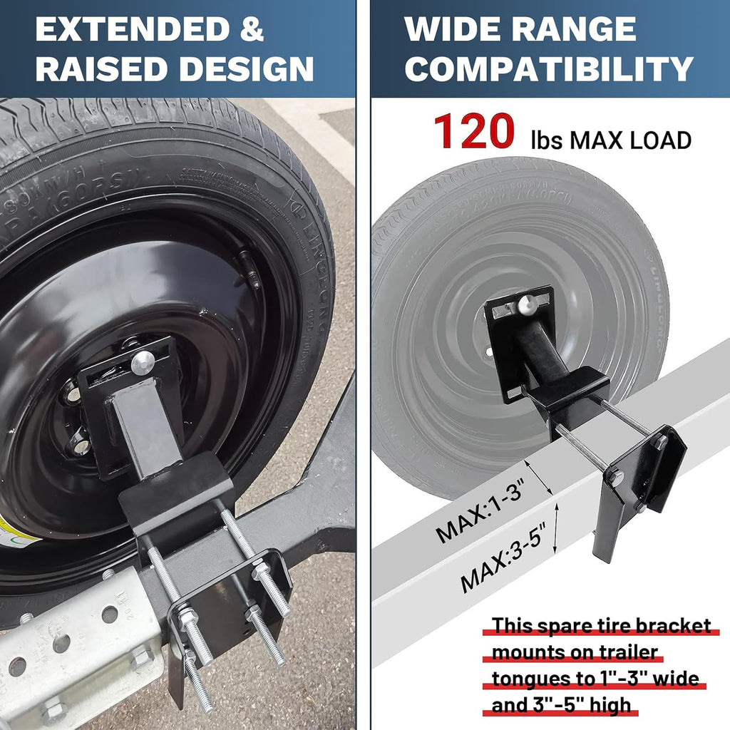 Lockable Spare Tire Carrier Bracket for Utility Trailer, Powder Coat Steel Boat Trailer Tire Mount Fits Most Lugs