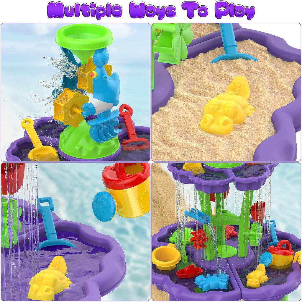 Kids Flower Water Sand Table for Toddlers - 2-Tier Outdoor Water Sand Play Table Toys for Boys Girls, Summer Splash